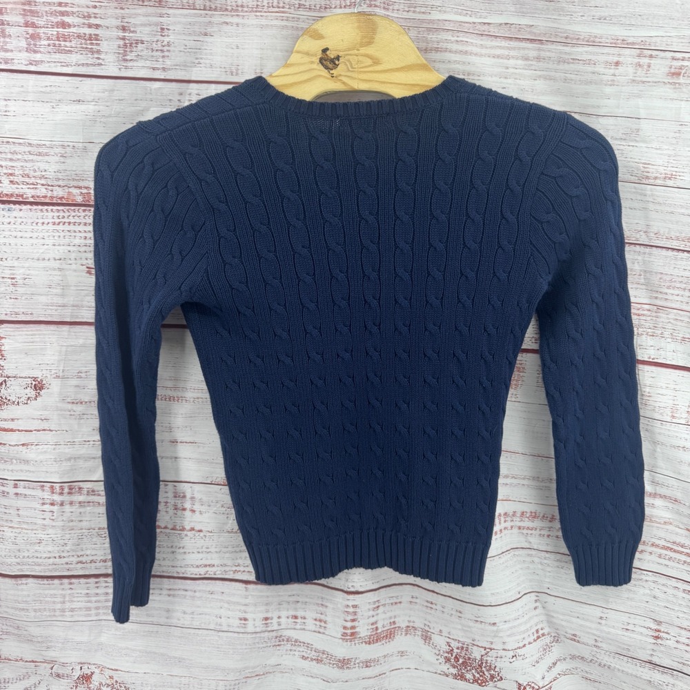 Ralph Lauren Sweater Womens Large Navy Blue Cable Knit V-Neck Casual Preppy - Picture 10 of 11